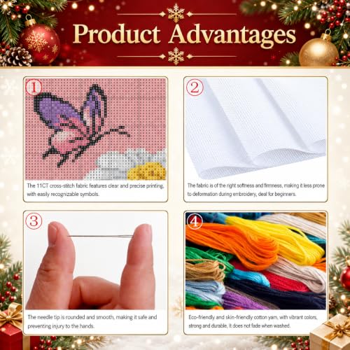 Christmas Bookstore Stamped Cross Stitch Kits for Adults Beginners 14x14 in - color: Christmas bookstore Cross Stitch