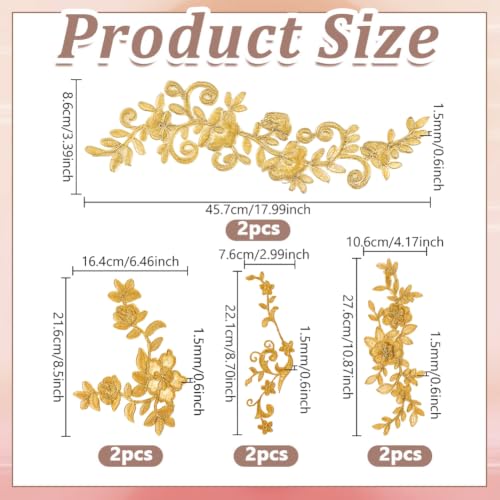 NBEADS 8 Pcs Embroidery Lace Flower Patches, Iron on Patches Sew on Patches Golden Floral Lace Appliques for Wedding Dress Decoration Repair Clothing Backpacks Jeans Caps - color: Golden Flower 8pcs