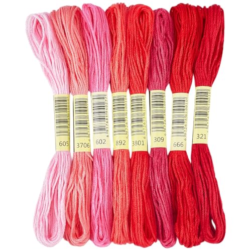 1 Box 65.6 Yards 8 Skeins 6 Ply Red Friendship Bracelet Floss String Variegated Embroidery Cotton Thread Bulk Assorted Cross Stitch Gradient Yarn Set for Sewing Hand Making Diy Felt Projects - color: Red Cotton Thread, size: 65.6 Yards