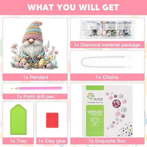 NAIMOER Easter Gnome Diamond Art Hanging Kits for Adults, 5D Special Shaped Rhinestone, DIY Acrylic Spring Diamond Art Painting Window Pendants Home Garden Wall Hanging Ornament Kits, Double Sided - color: Easter 05