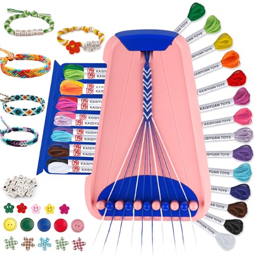 Maynacs Friendship Bracelet Making Kit for Girls 8-12, 28 Pre-Cut Threads - color: Pink/Dark Blue