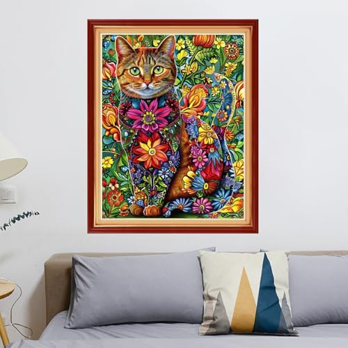 Redxing Stamped Cross Stitch Kits - Beach Night Landscape Counted Cross Stitch Kits for Beginners Adults Needlepoint Cross-Stitch Patterns-Flower Cat 16x20 inchs - color: ArtsKit05