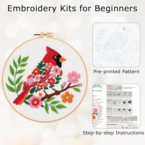 Louise Maelys Cardinal Embroidery Kit, Cross Stitch Kit for Beginne - color: birds