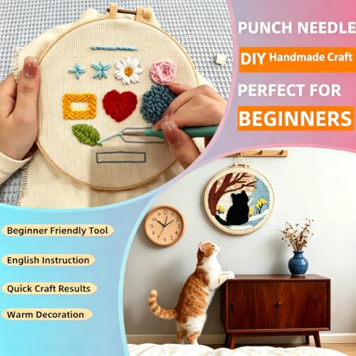 DIY Punch Needle Kit Cat with Hoop 20x20cm - color: 01-Cat3