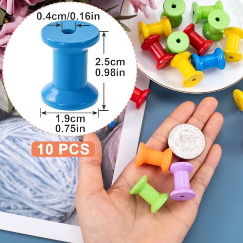 Pndeyo 10pcs Wooden Spools of Crafts, Empty Natural Wood Thread Spools, 0.98x0.75in Unfinished Wooden Textile Bobbin for Organizing Cord Twine Ribbon Chains Elastic Threads- Random Colors - color: Random Colors, 10pcs-2.5cm
