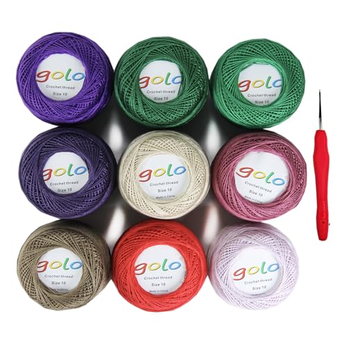 golo Crochet Thread Size 10 Embroidery Thread 10g X 9 Crochet Yarn for Hand Knitting 10-9-10 - color: 010-9-010