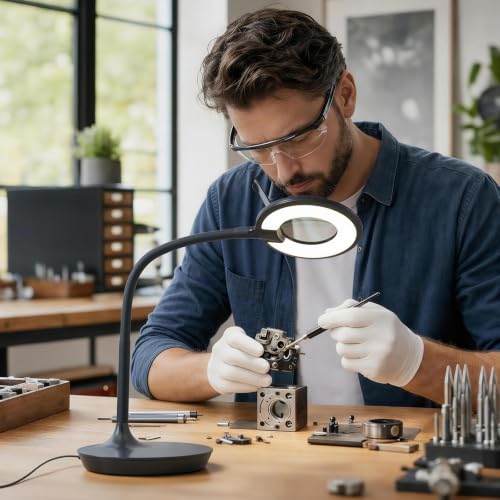 3X+6X Magnifying Glass with Light and Stand, Dimmable LED Magnifying Lamp - color: Black
