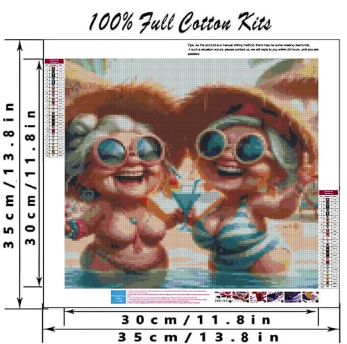 Granny and Sandy Beach Stamping Cross Stitch Kits, Embroidery Starter Kit for Adult Beginners, 11CT Cross-Stitch Patterns Dimensions Kit Arts，Needlepoint Kit Crafts for Home Decor 13.7 x 13.7 inch - color: T014