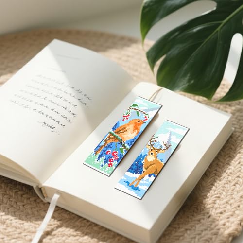 FREEBLOSS 6 Set 11CT Cross Stitch Bookmark Kits 8"x2.4" Winter Animals - style: Winter Animals