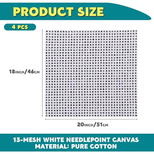 Knitgrip 4 Pack 20 x 18 Inches Needlepoint Canvas, 13 Mesh, Pure Cotton - size: 20 x 18 Inches