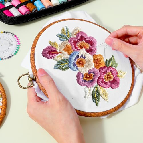 9 Pcs Embroidery Hoops Set Decorative Imitated Wood Display Cross Stitch Frame Circle Oval Octagonal Embroidery Frame Cross Stitch Hoop for DIY Craft Art Sewing Hanging Ornaments
