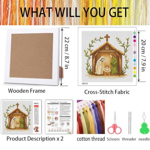 Nativity Scene Stamped Cross Stitch Kits for Adult Beginner with Frame - color: Jesus Cross Stitch Kits