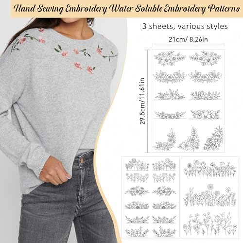 Water Soluble Embroidery Patterns, Stick and Stitch Paper for Sewing - color: black flower552