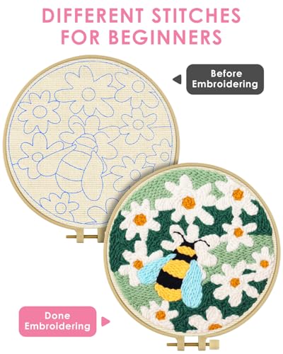 TINDTOP Punch Needle Kits, DIY Punch Embroidery Kits for Adults Beginner, Tool with Punch Needle Fabric, Hoops, Yarns and Sewing Needles (Set D) - color: Set D