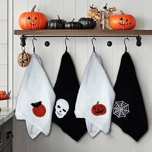 COTTON CRAFT Halloween Kitchen Towel -100% Cotton 4 Pack Waffle Terry Towel - color: Black, size: 4 Pack