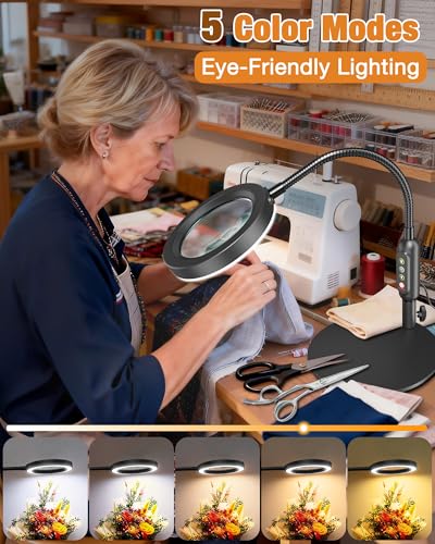 30X 10X Magnifying Glass with Light and Stand, 5 Color Modes Stepless Dimmable, Optical Grade HD Lens, LED Lighted Magnifier Hands Free with Flexible Gooseneck for Close Work, Craft, Hobby, Painting - color: Black, size: 4.3in-16in & Base