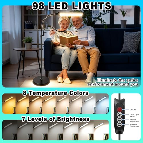 10X 30X Floor Magnifying Glass with Light and Stand, 98 LED Adjustable Floor Lamp Magnifying, 2 in 1 Lighted Magnifiers for Close Work Sewing,Crafts,Hobbies, Reading (5.12in)