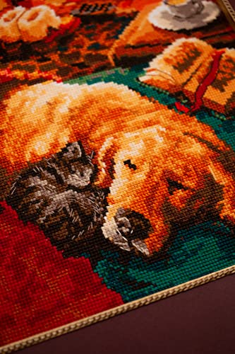 RIOLIS - By The Fireplace 2004, Dogs Cross Stitch Kits 8¼"x11¾, Counted Cross Stitch Kits, Counted Cross Stitch Kits for Beginners & Advanced, Cross Stitching Kits for Adults, Dog Embroidery Kit