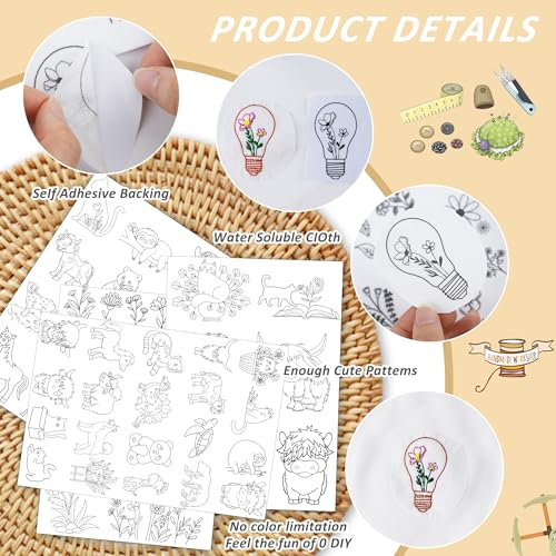 Water Soluble Embroidery Patterns, Stick and Stitch Paper for Sewing - style: highland cow 1250