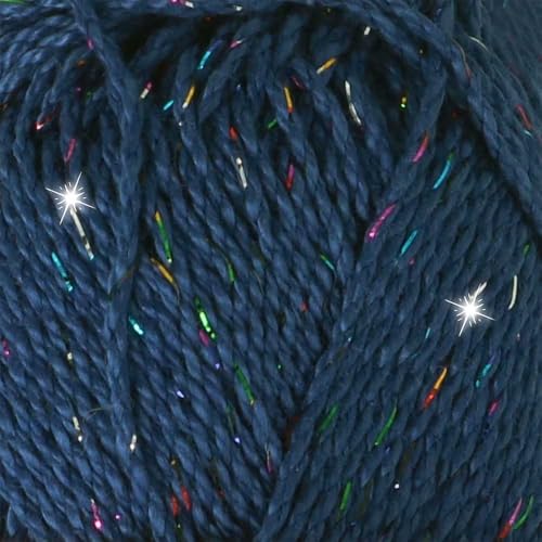 Scheepjes Catona Shine Yarn 50g – 527-R Midnight Rainbow, Cotton & Metal - color: 527-R Midnight - Rainbow