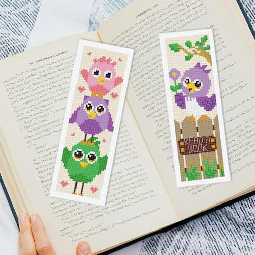 INFUNLY 6 Set Colorful Bird Cross Stitch Bookmark Kit Owl Parrot DIY Embroidery Bookmarks for Readers 22x8cm/8.67x3.14 Handmade Cross Stitch Bookmarks with Thread Kit Gifts for Book Lovers Adults - style: Colorful Bird