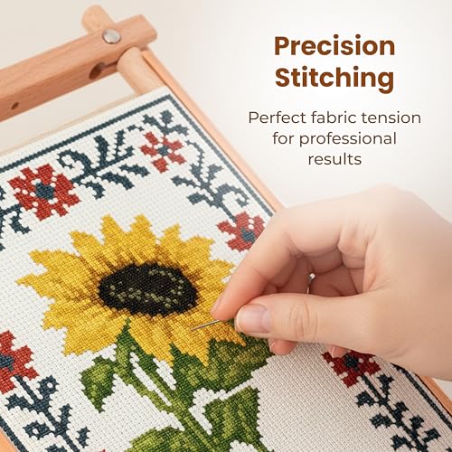 Easy Assembly Cross Stitch Frame - Tool Free Embroidery Frame (18" x 11.1") Needlework Supplies for Embroidery - Scroll Frames for Cross Stitching - Professional Grade Wood Needlepoint Frame