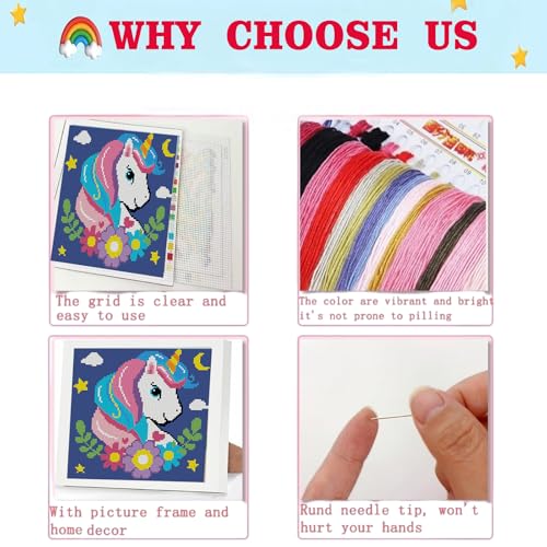 Lzyueyuan Cross Stitch Kits for Beginners,Unicorn Stamped Cross Stitch for Adults with Framed,Crafts for Girls 8-12 Embroidery Kit,11CT Cross-Stitch Arts and Crafts for Adults 8.7inX8.7in - color: Cross Stitch-1222-6