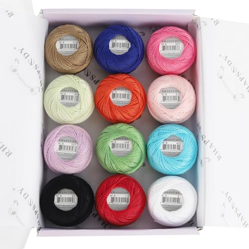 Rhapsody Pearl Cotton Thread Size 8 Crochet Thread Perle 12 Balls Set Hand Knitting, Embroidery, Sashiko, Cross-Stitch, Sewing, Needlepoint, DIY, Quilting (Set Party Punch) - color: SET Party Punch