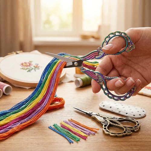 2-Pack Embroidery Scissors Kit with Covers - Cute Cut-Out Design Handles, Sharp Tips for Precise Cutting - Ideal for Craft, Sewing, and More - color: Blue+gold