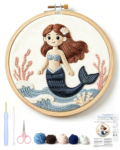 AohaiNova Punch Needle Kit for Adult Beginners,Punch Needling Set Mermaid - color: 13-Mermaid