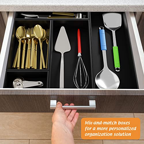 Black Bamboo Drawer Organizer - Silverware&Utensil Holder Organizer for Kitchen Drawers, Multi-Use Drawer Dividers Boxes for Bathroom Counter，Cabinet, Garage, Office Desk, Makeup, Jewelry (12*6*2.5) - color: Black, size: 12*6*2.5 inch
