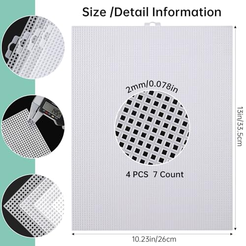 4PCS 7 Count Plastic Mesh Canvas Sheets, 10.23 x 13 Inch Plastic Mesh Sheet, Eye Mesh for Embroidery, Acrylic Yarn Crafting, Knit Crochet Projects, Therian Mask and Aquarium Dividers
