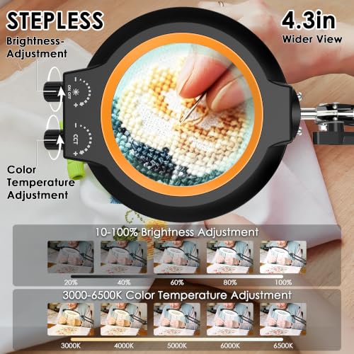 12X Magnifying Glass with Light and Stand Hands Free, Long Swing Arm Desk Magnifying Light with Clamp for Close Work, Dimmable Lighted Magnifier Lamp for Soldering Craft Jewelry Bench Sewing