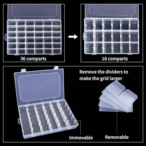 Bead Organizer Storage 2 Pack 36 Grid Jewelry Tackle Craft Box Adjustable - color: 2 Pack