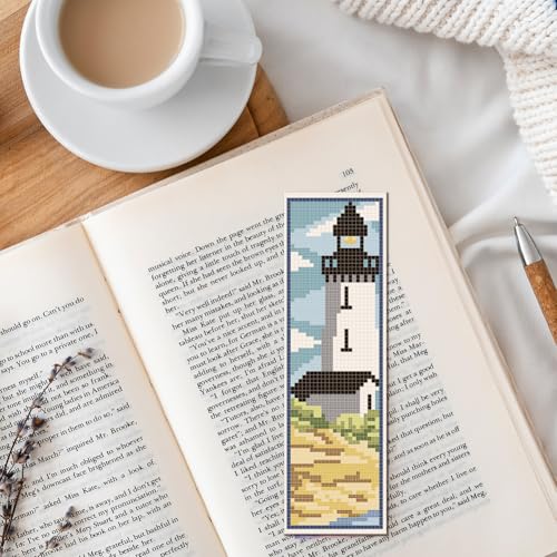 FREEBLOSS 6 Set Cross Stitch Bookmark Kit 11CT Lighthouse Scenery Pattern - style: LightHouse