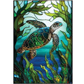KTHOFCY 5D DIY Diamond Painting Kits for Adults Kids, Sea Turtle Stained Glass Full Drill Embroidery Cross Stitch Crystal Rhinestone Paintings Pictures Arts Wall Decor Painting Dots Kits 15.7X11.8 in