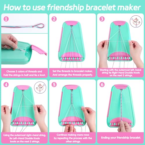 Maynacs Friendship Bracelet Making Kit for Girls 8-12, 28 Pre-Cut Threads - color: LightBlue/Pink