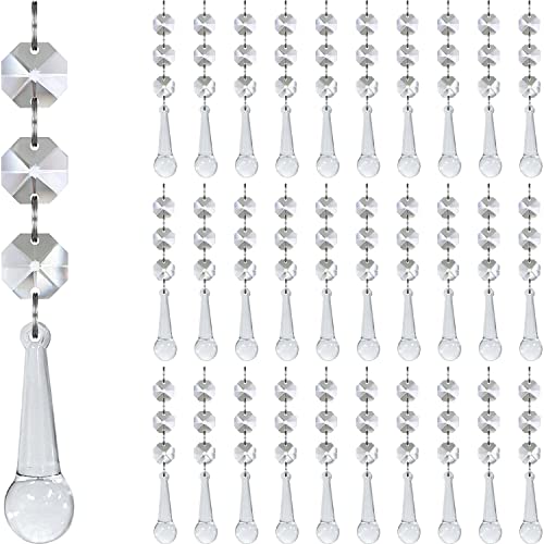 Jishi 30pk Crystal Tear Drop Ornaments for Christmas Tree Decorations, Hanging Acrylic Teardrop Christmas Ornaments w/Clear Plastic Crystal Beads Chain Garland Strands for Holiday Party Decor Supplies - style: Raindrop