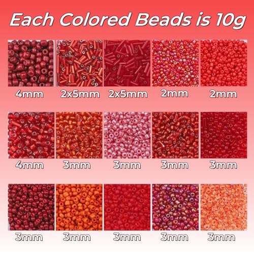 15 Color Glass Seed Tube Bugle Beads Bracelet Jewelry Making Kit,Red - color: red