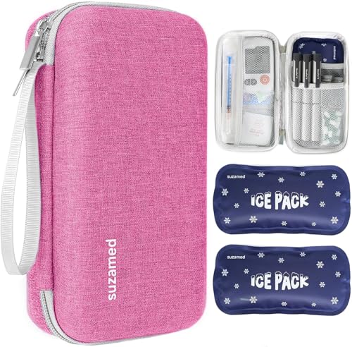 suzamed Insulin Cooler Travel Case, 2x150g Ice Pack TSA Approved, Pink - color: Pink