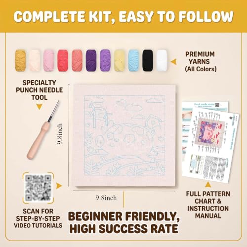 Embroidery Punch Needle kit Frame, Embroidery Starter Kits for Beginner,Punch Needle Fabric with Pattern,Threader, Yarns,Embroidery Hoops & Rug Punch (Purple) - color: purple