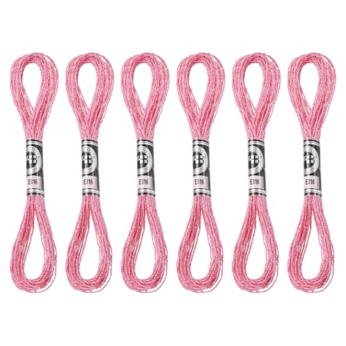 PATIKIL 6 Skeins Embroidery Floss, Metallic Embroidery Thread Nylon Threads Bracelets String for Cross-Stitch Hand Embroidery, Pink - color: Pink