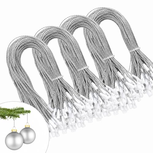 Christmas Tree Ornament String Hanger Precut Ribbon Hook with Snap Fastener - color: Silver, size: 400pcs