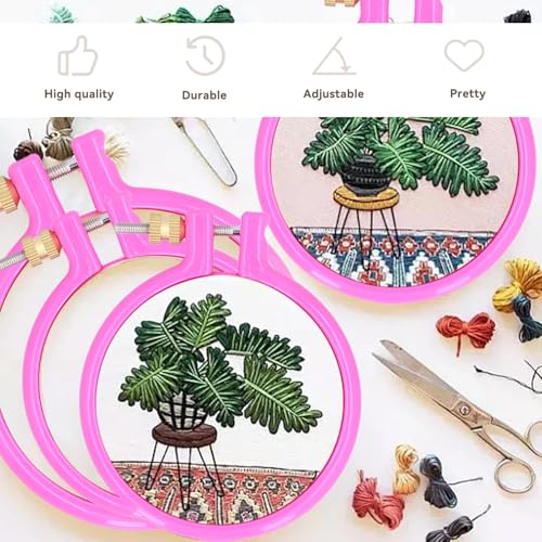 Plastic Embroidery Hoop, 3PCS 3 Inch Small Cross Stitch Hoop Adjustable Embroidery Ring Hoop Round Sewing Circle Ring for Art Craft Sewing - size: 3in