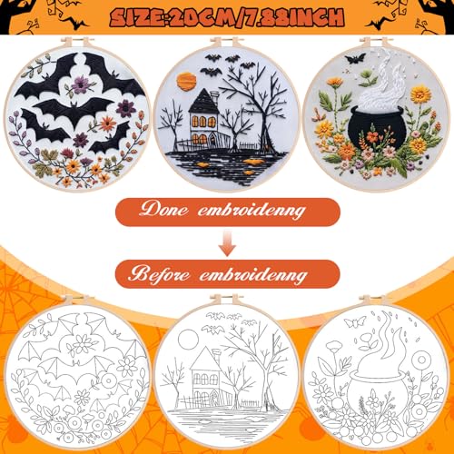 YOUDRN Halloween Embroidery Kit, Bat Halloween Cross Stitch Kit - color: Bat