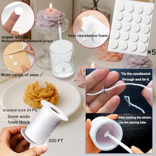 28 PCS Beginners Candle Making Kit for Adults with 200 ft Candlewick,Long Large-Eye Candle Piercing Needle and Wick Cutter 7INCH,Wick Inserting Tool Mold Punch Needle with Hook Eye for Moulds - color: 28PCS