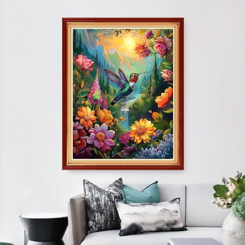 Dimensean Stamped Cross Stitch Kits Full Range of Embroidery Patterns Starter Kits for Beginners Adult DIY Cross Stitches Needlepoint Kits 11CT-Sunrise Hummingbird 16x20 inch - color: Arts kits 13