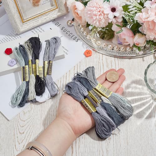 16 Skeins 131 Yards Multicolor Embroidery Thread Set 6 Ply 1.2mm Cotton Cross Stitch Embroidery Floss Friendship Bracelet String for Bracelet Making Knitting Stitching Sewing Crafts (Gray) - color: Gray-16 Skeins
