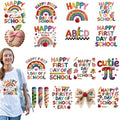 Dazoratix DTF Transfers Ready to Press - 20 Sheets Happy First Day of Back to School Iron on Patches Heat Stickers Vinyl Decal for Teacher T Shirts Clothes Pillow Bag Hat Hoodies DIY Crafts Decoration - style: Happy First Day of School