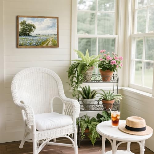Framed Vintage Canvas Wall Art, Country Landscape Wildflower Field Wall Decor Paintings, Rustic Nature Pictures Prints Home Decor for Living Room Bedroom Bathroom Farmhouse 12x16 inch - color: Blue Wildflower, size: 16"L x 12"W